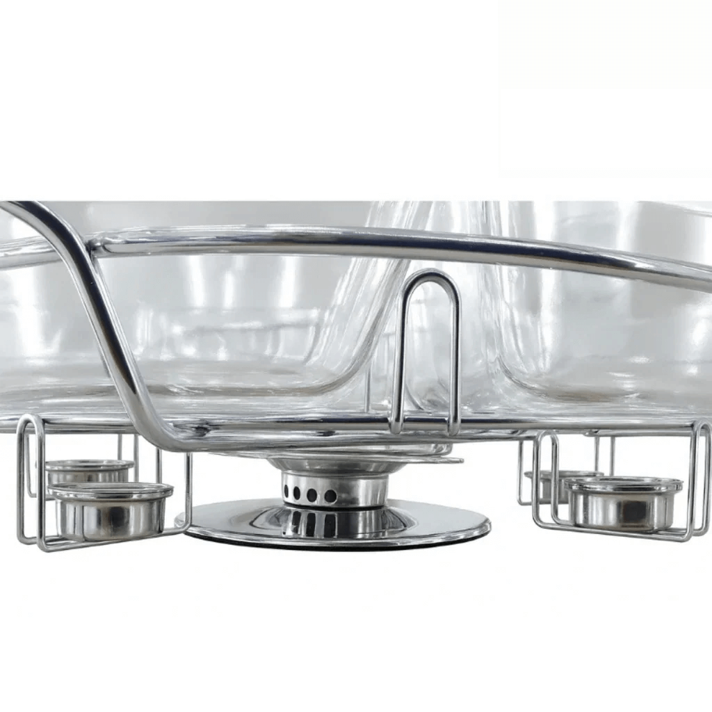 Rechaud Giratório Com 6 Compartimentos Aço Inox e Vidro 52cm