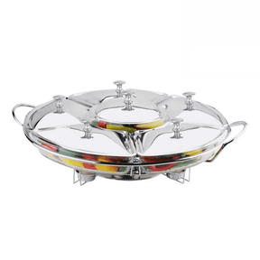 Rechaud Giratório Com 6 Compartimentos Aço Inox e Vidro 52cm