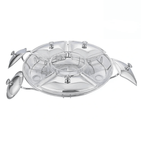 Rechaud Giratório Com 6 Compartimentos Aço Inox e Vidro 52cm