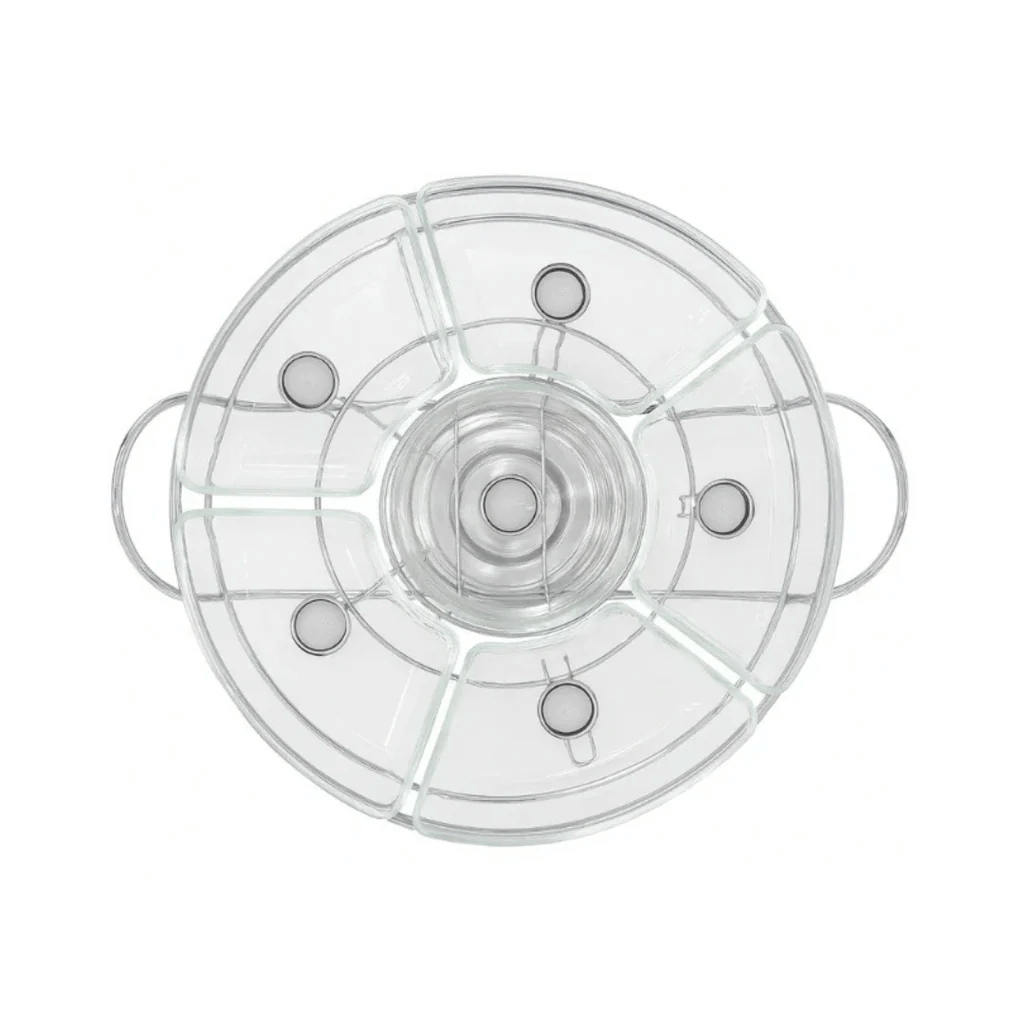 Rechaud Giratório Com 6 Compartimentos Aço Inox e Vidro 52cm